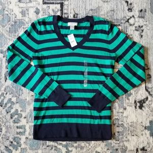 Loft Green and Navy Striped Sweater